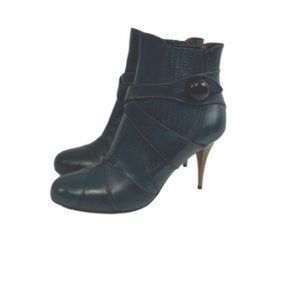 Miu Miu Capretto Stitch Teal Petrolio Ankle Booties